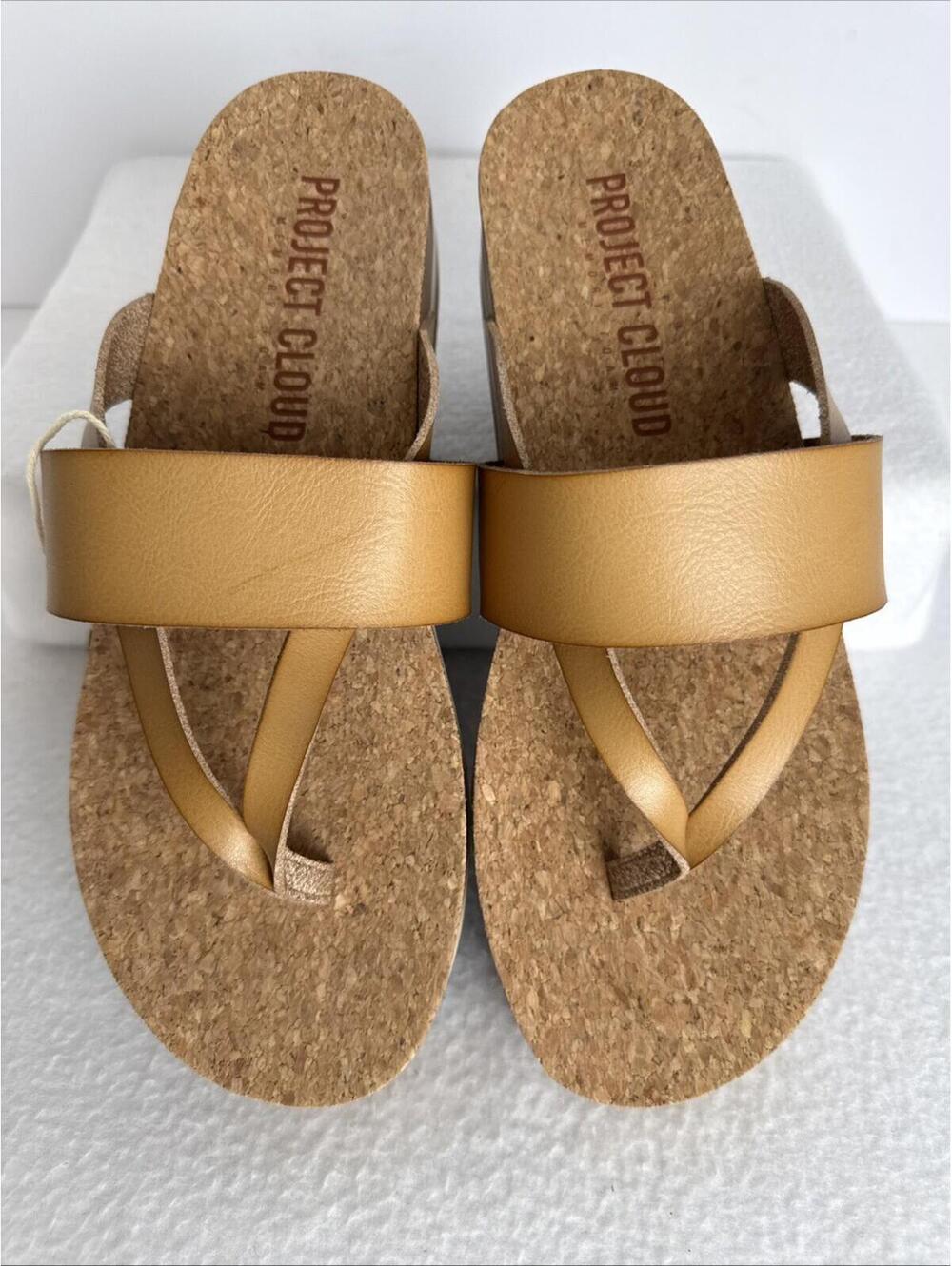 NEW WOMEN SIZE 10 PROJECT CLOUD WEDGE SANDALS-LEATHER-CORK COMFORT-TAN